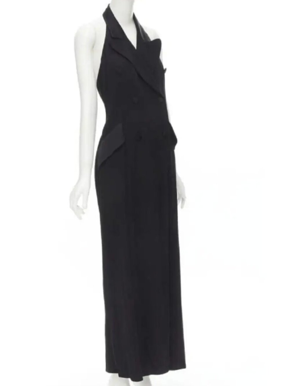 Vintage Moschino Cheap & Chic Black Tuxedo Halter Neck Jumpsuit Dress